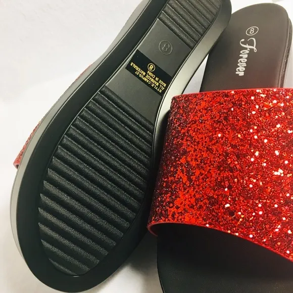 Women’s Slip On Raised Platform Sandals - Red Glitter
