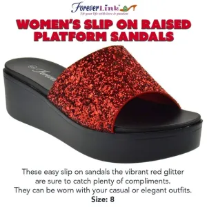 Women’s Slip On Raised Platform Sandals - Red Glitter