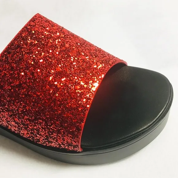 Women’s Slip On Raised Platform Sandals - Red Glitter