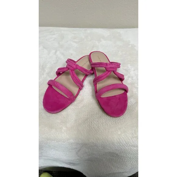 Women’s Stuart Weitzman Pink Knot Slide Sandals – Suede Strappy Flats