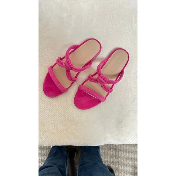 Women’s Stuart Weitzman Pink Knot Slide Sandals – Suede Strappy Flats