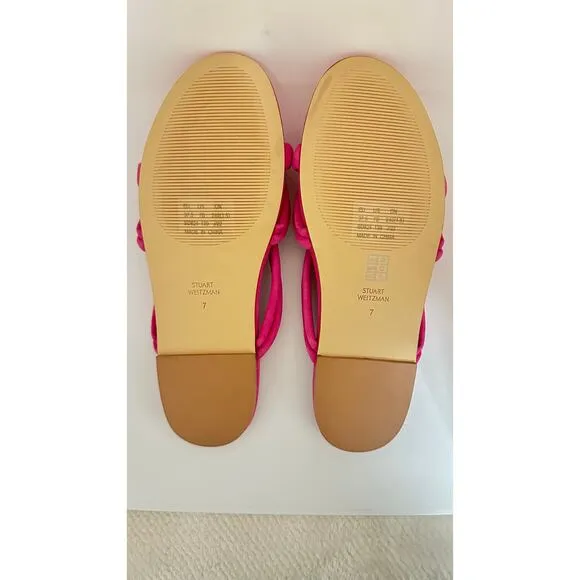 Women’s Stuart Weitzman Pink Knot Slide Sandals – Suede Strappy Flats