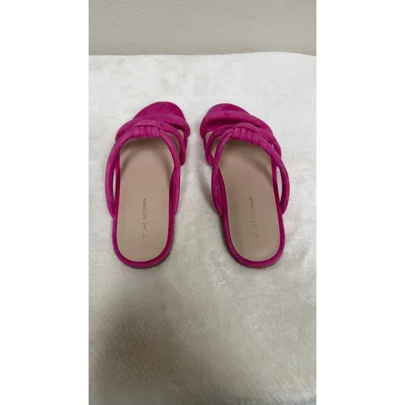 Women’s Stuart Weitzman Pink Knot Slide Sandals – Suede Strappy Flats