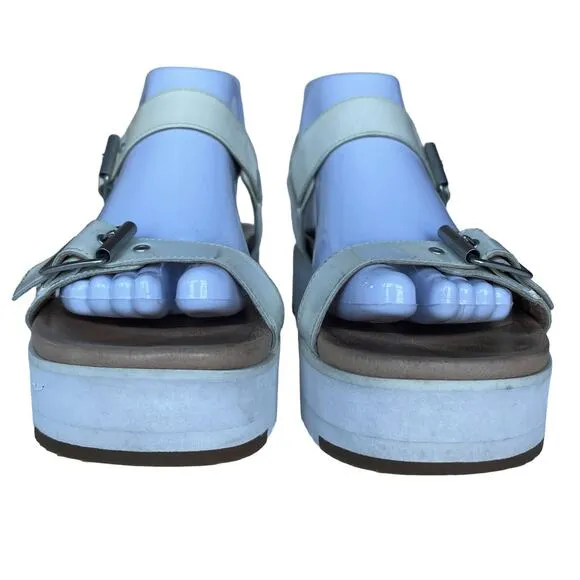 Women's UGG Angie White Patent Leather Open Toe Buckled Ankle Strap Sandals 7.5