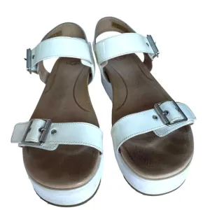 Women's UGG Angie White Patent Leather Open Toe Buckled Ankle Strap Sandals 7.5
