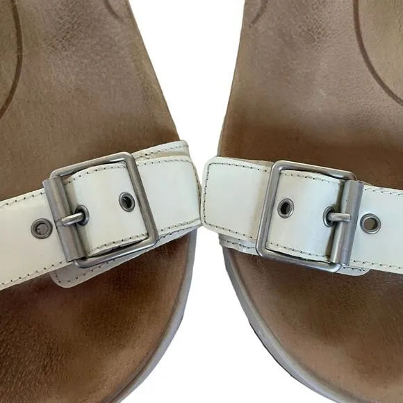 Women's UGG Angie White Patent Leather Open Toe Buckled Ankle Strap Sandals 7.5