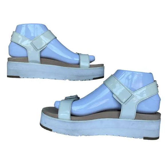 Women's UGG Angie White Patent Leather Open Toe Buckled Ankle Strap Sandals 7.5