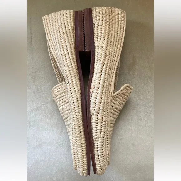 Women’s Wicker Woven Loafer Shoes Flats in Light Wood Size 7