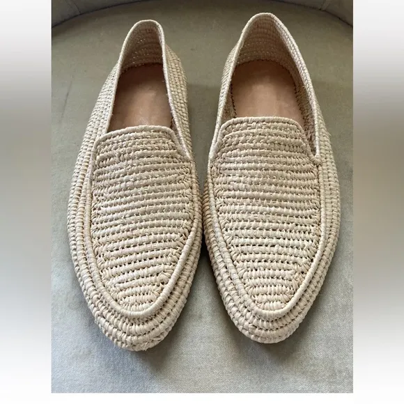 Women’s Wicker Woven Loafer Shoes Flats in Light Wood Size 7