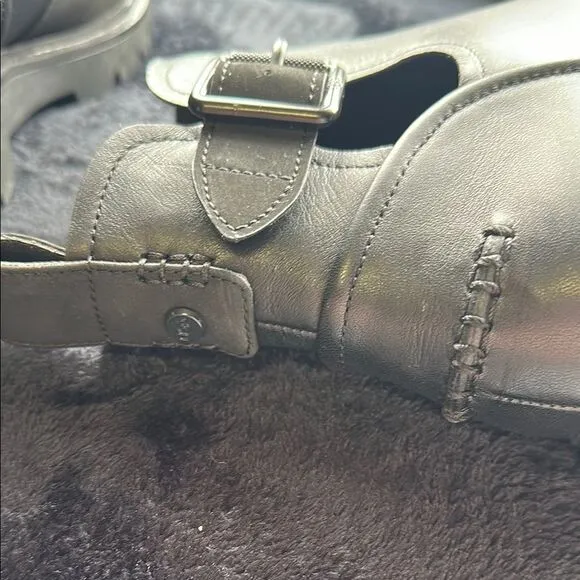 Women's Black Ugg Ankle Combat Buckle Boots | Chunky Sole | Size 11