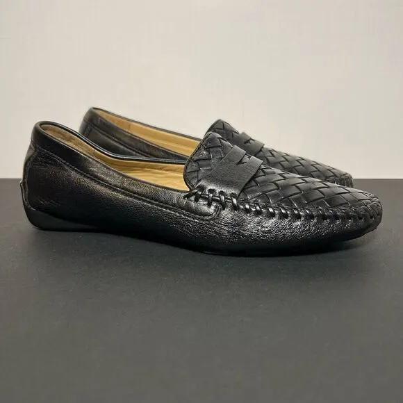 Womens ROBERT ZUR Petra Black Woven Driving Moccasin Loafers / Size 7.5 Medium