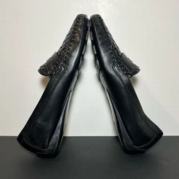 Womens ROBERT ZUR Petra Black Woven Driving Moccasin Loafers / Size 7.5 Medium