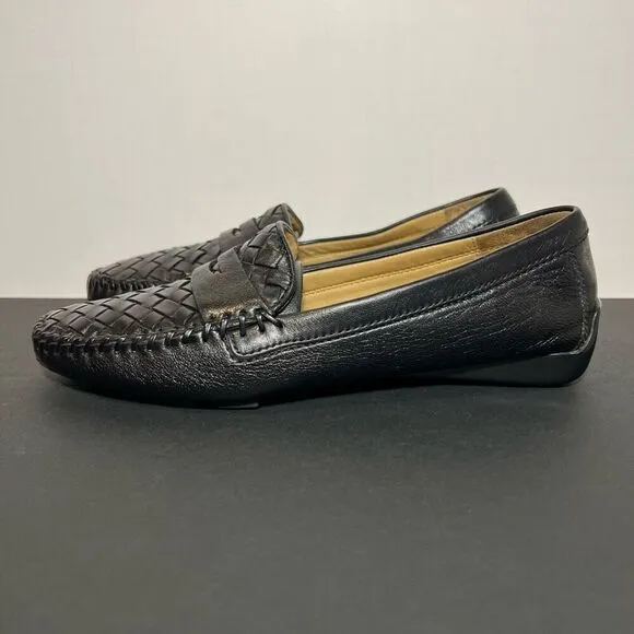 Womens ROBERT ZUR Petra Black Woven Driving Moccasin Loafers / Size 7.5 Medium