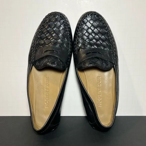 Womens ROBERT ZUR Petra Black Woven Driving Moccasin Loafers / Size 7.5 Medium