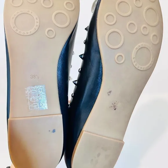 Worn Once Marc Jacobs Mouse Ballerina Flats Studded Rock n Roll Black Silver 8.5
