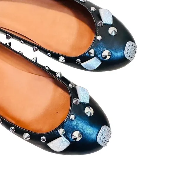 Worn Once Marc Jacobs Mouse Ballerina Flats Studded Rock n Roll Black Silver 8.5