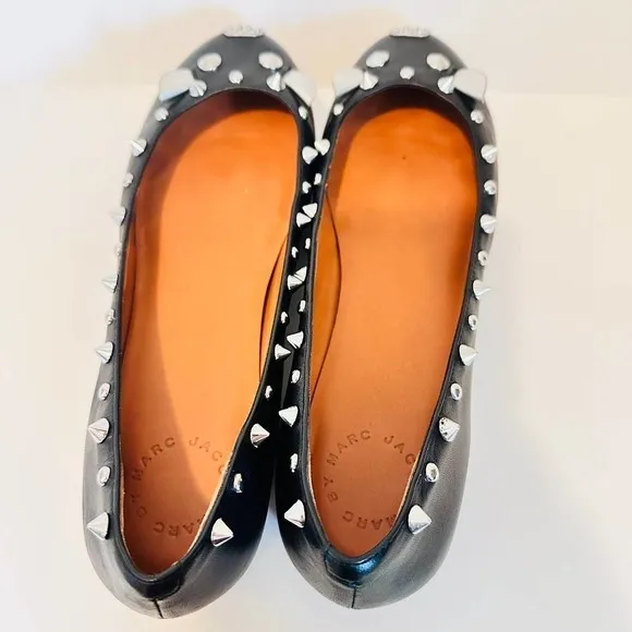 Worn Once Marc Jacobs Mouse Ballerina Flats Studded Rock n Roll Black Silver 8.5