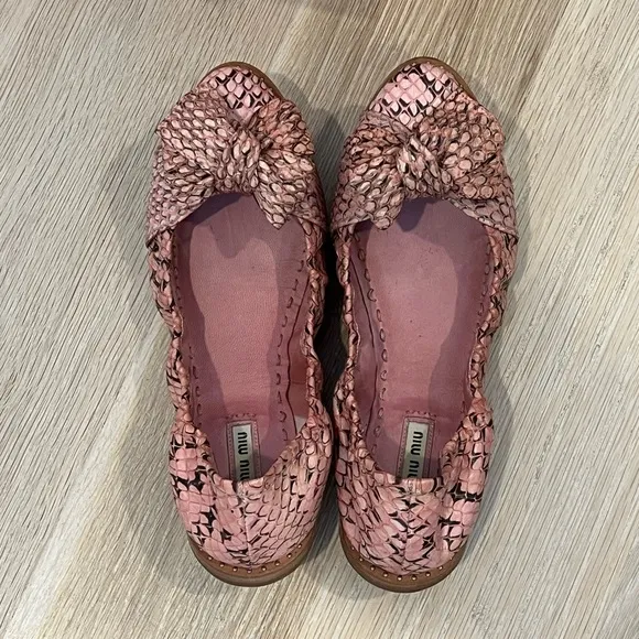 WORN ONCE! Miu Miu Snakeskin Flats - Cipria Light Pink - Sz 37