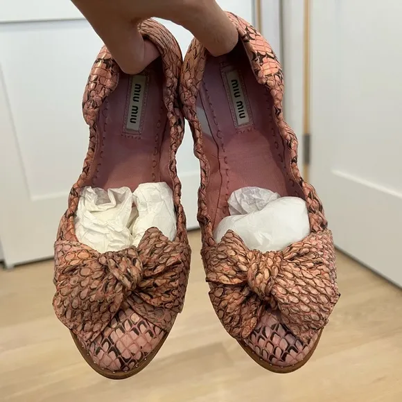 WORN ONCE! Miu Miu Snakeskin Flats - Cipria Light Pink - Sz 37