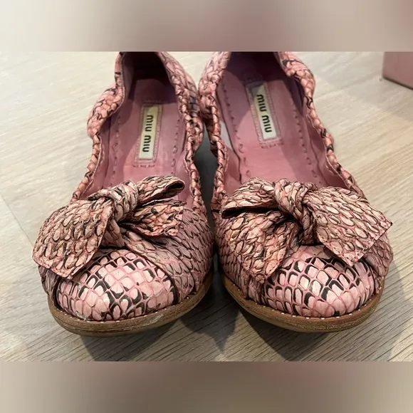 WORN ONCE! Miu Miu Snakeskin Flats - Cipria Light Pink - Sz 37
