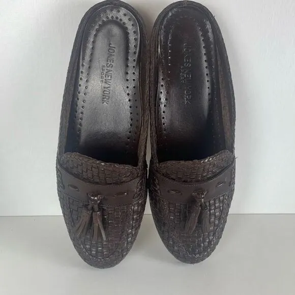 Woven Leather Tassel Mule Slide Slip On Backless Loafers Brown 7