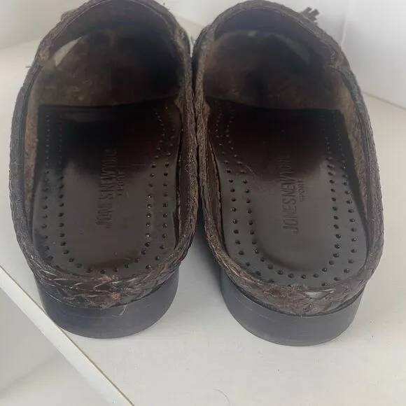 Woven Leather Tassel Mule Slide Slip On Backless Loafers Brown 7