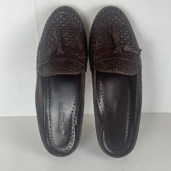 Woven Leather Tassel Mule Slide Slip On Backless Loafers Brown 7