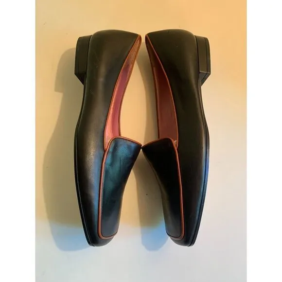 Y2K Kate Spade NWT Black Leather Loafer Shoe Pink Piping Size 8.5 B