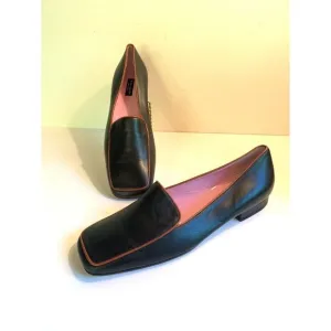 Y2K Kate Spade NWT Black Leather Loafer Shoe Pink Piping Size 8.5 B
