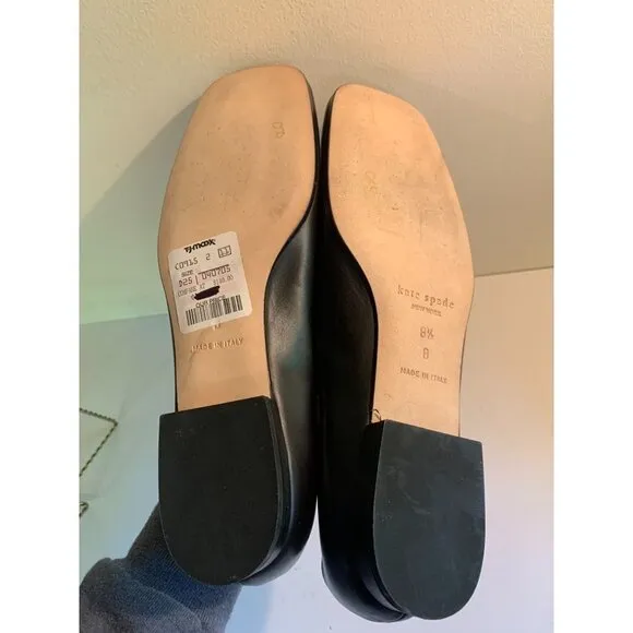 Y2K Kate Spade NWT Black Leather Loafer Shoe Pink Piping Size 8.5 B