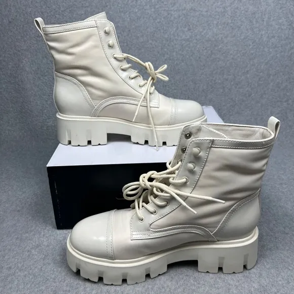 Y2k Nine West Women's Chunky Combat Boots Platform Lace Up Size 10 Gothic Punk