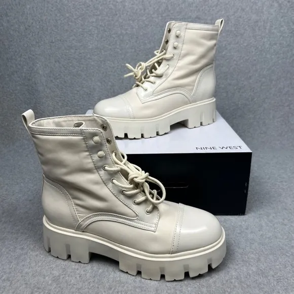 Y2k Nine West Women's Chunky Combat Boots Platform Lace Up Size 10 Gothic Punk