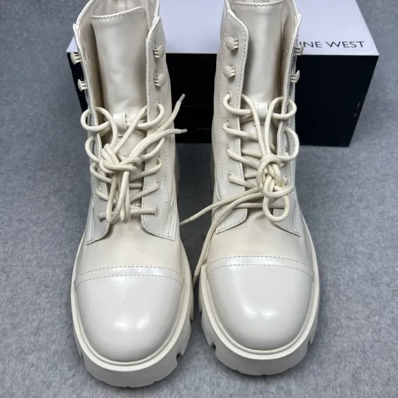 Y2k Nine West Women's Chunky Combat Boots Platform Lace Up Size 10 Gothic Punk