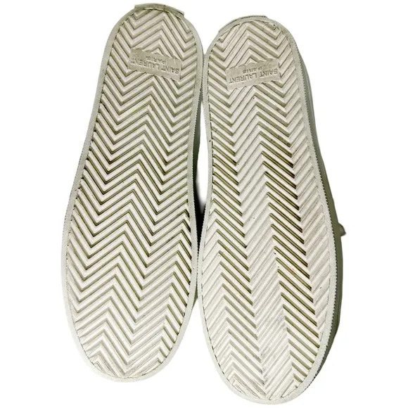 YSL Yves Saint Laurent Bufalino Wash Lame Platino Gold Wedge Platform Sneakers