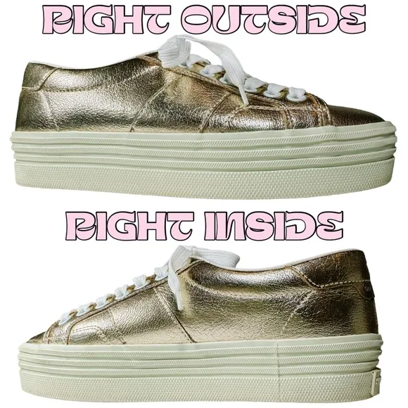 YSL Yves Saint Laurent Bufalino Wash Lame Platino Gold Wedge Platform Sneakers