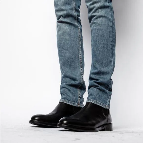 Zadig &amp; Voltaire black leather Chelsea ankle pull on boots 12