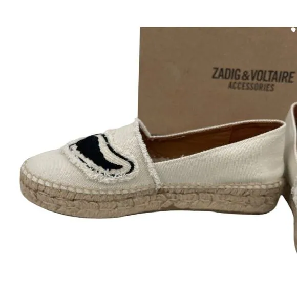 Zadig &amp; Voltaire Canvas Espadrilles Off White Cotton Canvas Wings Size 37