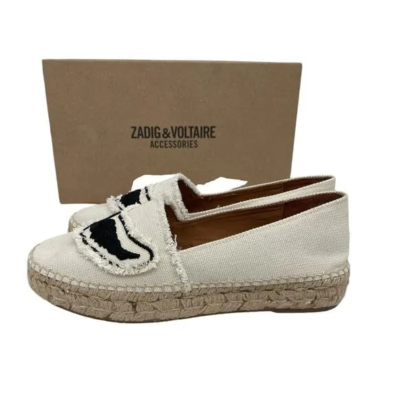 Zadig &amp; Voltaire Canvas Espadrilles Off White Cotton Canvas Wings Size 37