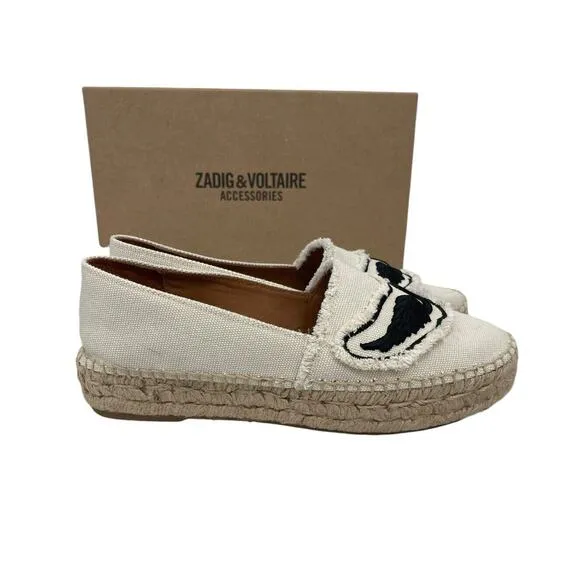 Zadig &amp; Voltaire Canvas Espadrilles Off White Cotton Canvas Wings Size 37