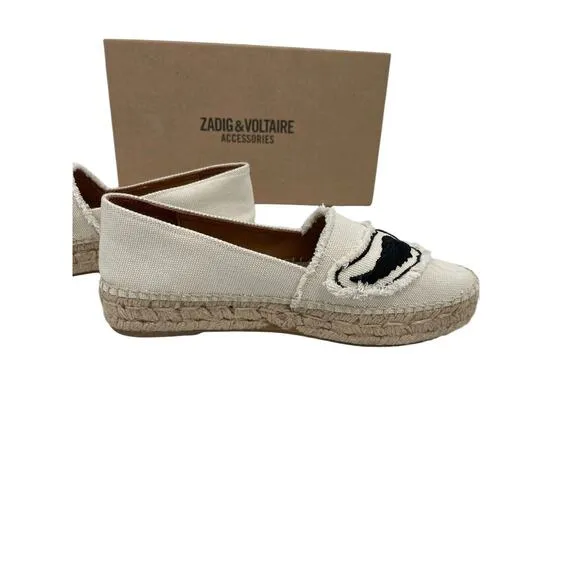 Zadig &amp; Voltaire Canvas Espadrilles Off White Cotton Canvas Wings Size 37