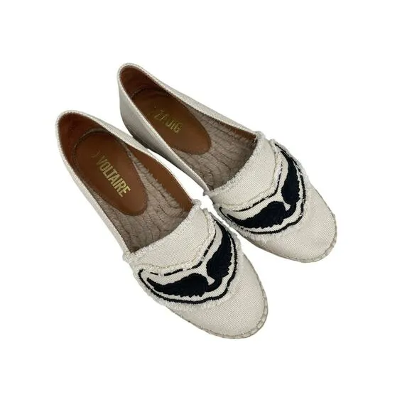 Zadig &amp; Voltaire Canvas Espadrilles Off White Cotton Canvas Wings Size 37