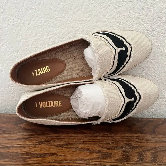 Zadig &amp; Voltaire Canvas Espadrilles Off White Cotton Canvas Wings Size 40