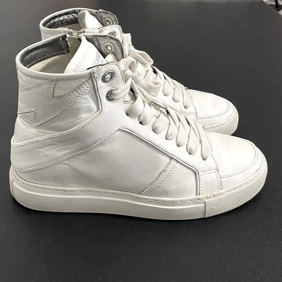 Zadig &amp; Voltaire High Tops Flash Platform Sneakers White Leather