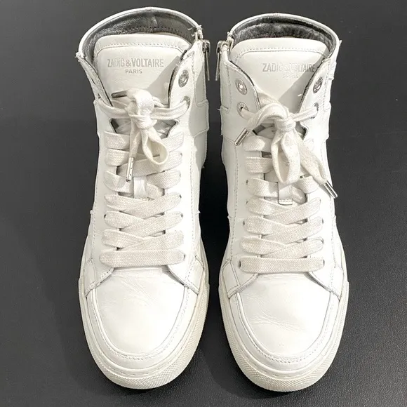 Zadig &amp; Voltaire High Tops Flash Platform Sneakers White Leather