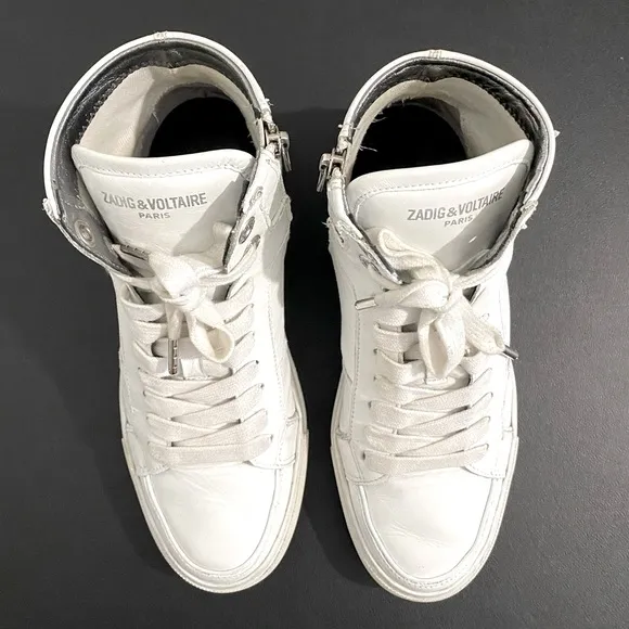 Zadig &amp; Voltaire High Tops Flash Platform Sneakers White Leather