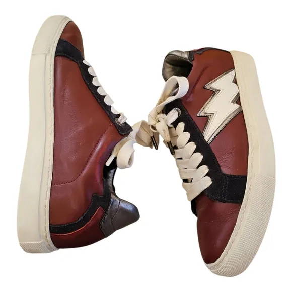 Zadig &amp; Voltaire ZV1747 Flash Low Top Sneakers Burgundy Leather Size EU 38 US 7