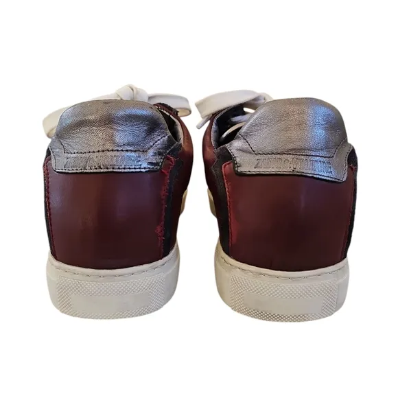 Zadig &amp; Voltaire ZV1747 Flash Low Top Sneakers Burgundy Leather Size EU 38 US 7