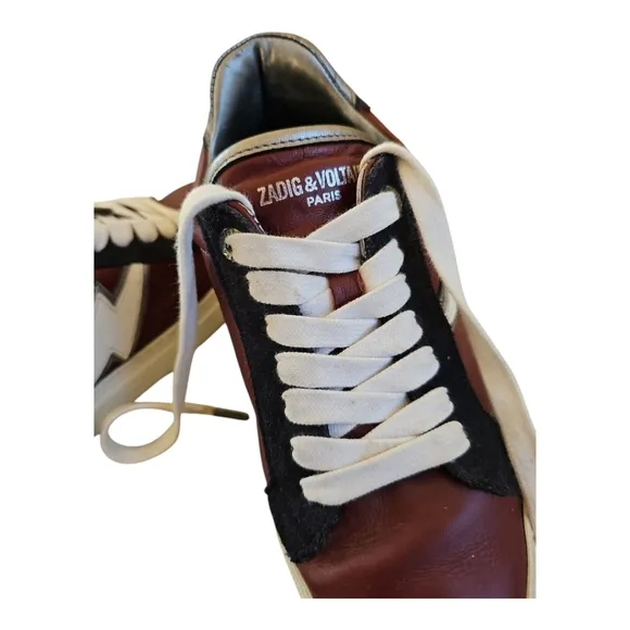 Zadig &amp; Voltaire ZV1747 Flash Low Top Sneakers Burgundy Leather Size EU 38 US 7