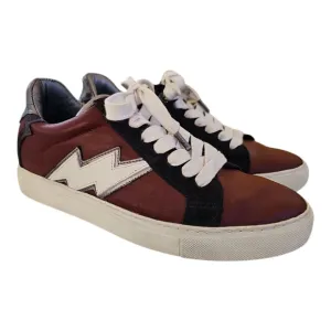Zadig &amp; Voltaire ZV1747 Flash Low Top Sneakers Burgundy Leather Size EU 38 US 7
