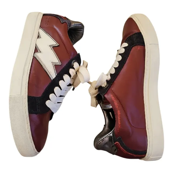 Zadig &amp; Voltaire ZV1747 Flash Low Top Sneakers Burgundy Leather Size EU 38 US 7